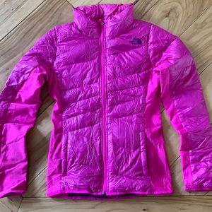 Pink North face down and nylon jacket size small